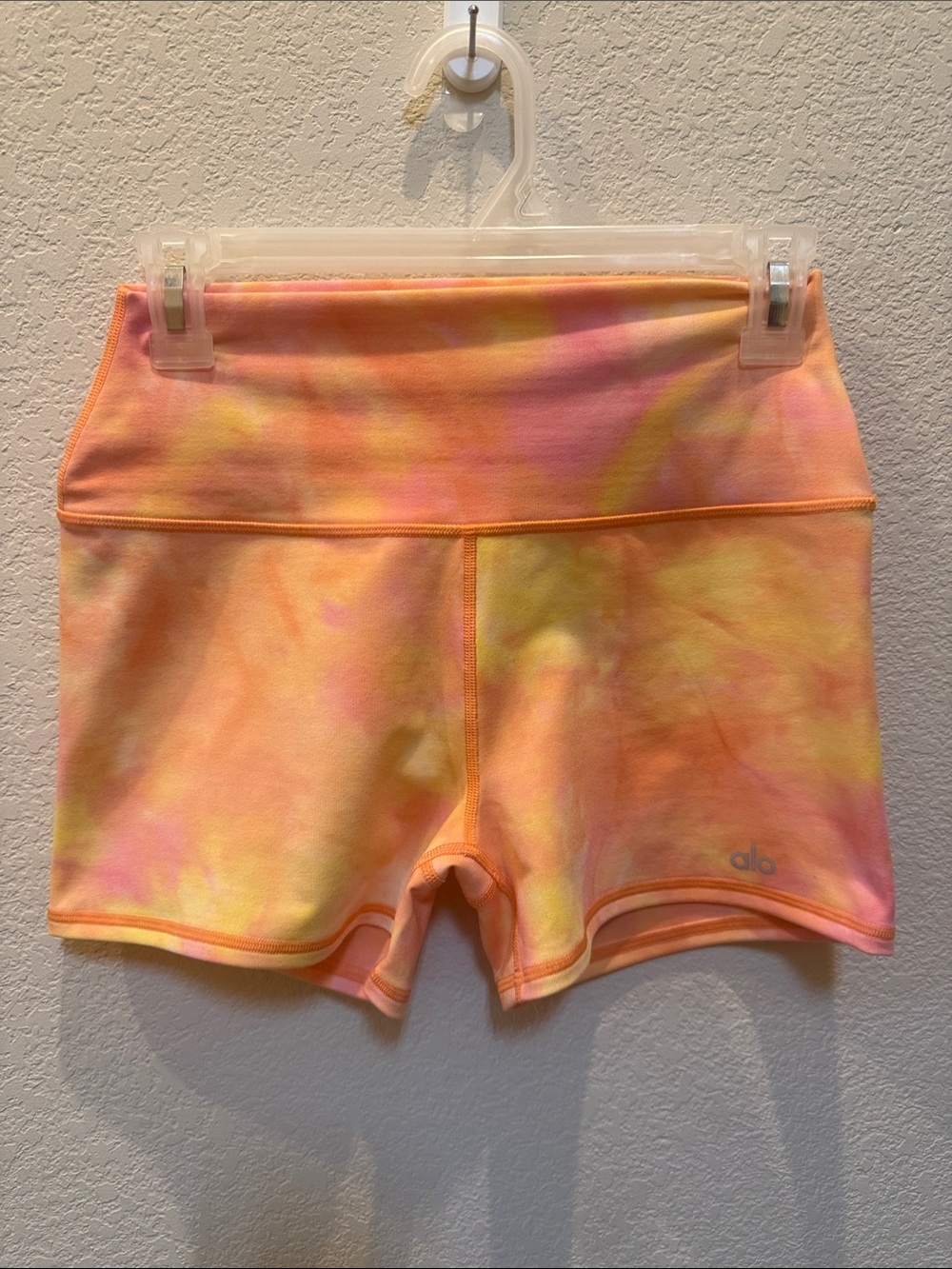 ALO Yoga Tie-Dye High Waist Bike Shorts - Orange, Pink, Yellow